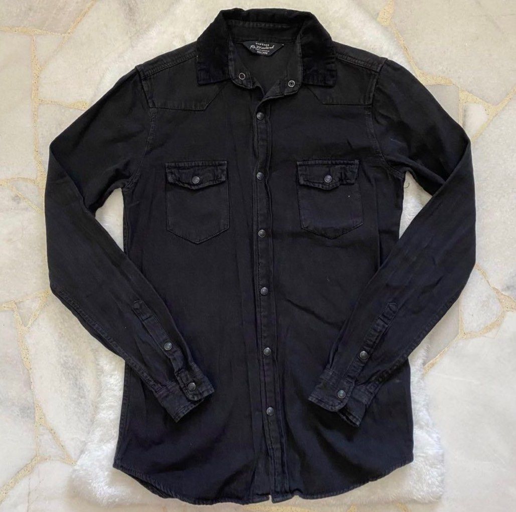 Mens black denim button up shirt new arrivals