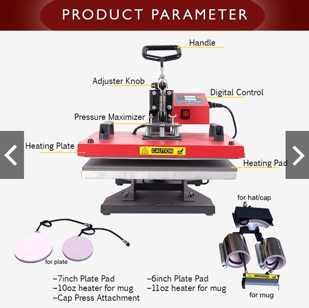 Cuyi 6 In 1 Combo Heat Press Machine Flatbed Cap Plate Mug on Carousell