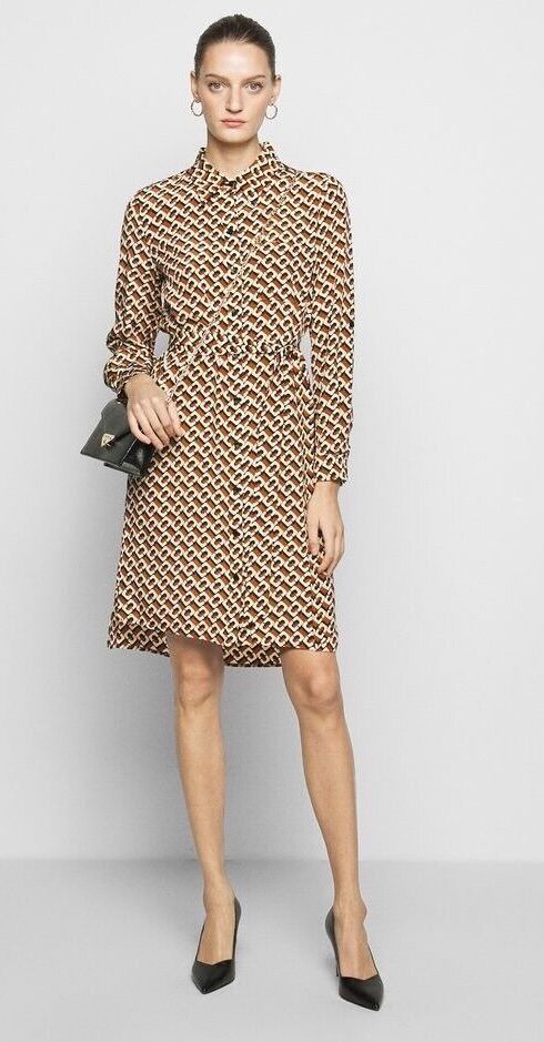 DIANE VON FURSTENBERG PRITA 3D CHAIN SILK SHIRT DRESS SIZE LARGE