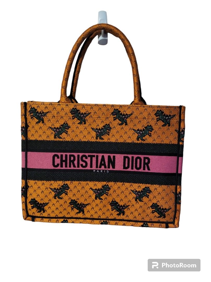 Dior Book Tote Dragon and Fire Embroidered canvas medium orange