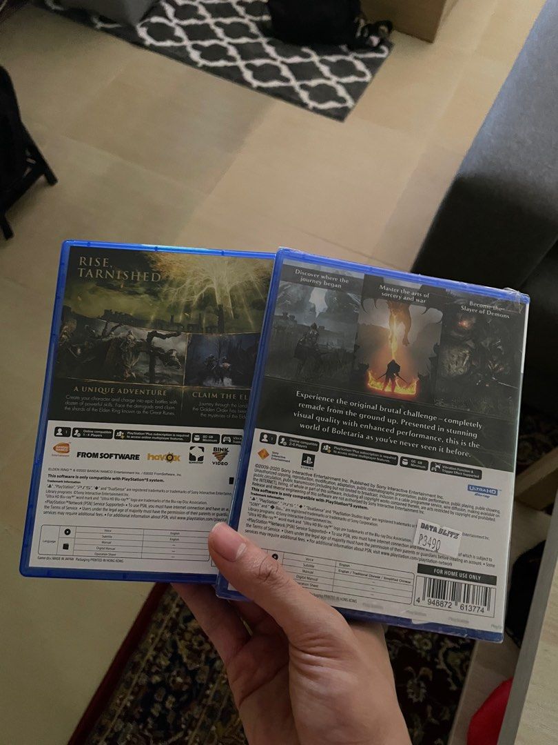 Elden Ring, Demon’s Souls (PS5) (Category: PlayStation) located in Paranaque City. Submitted by mmmmound (Listing ID 1235522165, Image 2). Description: For sale: Elden Ring and Demon’s Souls (PS5) Elden Ring (Like New) - 2000 Demon’s Souls (sealed) - SOLD Shipping via Grab/Lalamove shouldered by buyer.