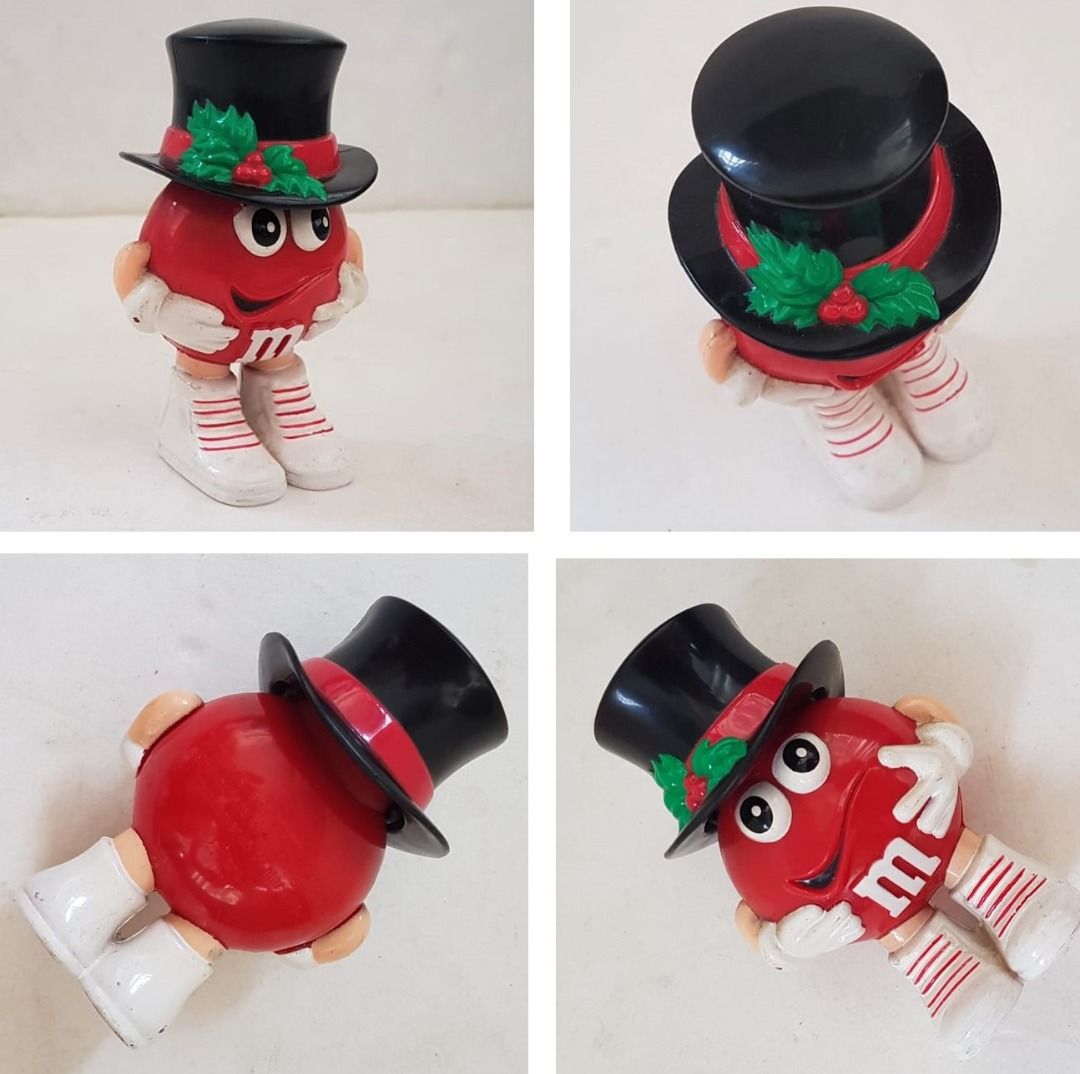 M&M Character Christmas Figurine Red in Striped Santa Hat Mars 