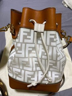 Fendi White Zucca PVC and Leather Mini Mon Tresor Drawstring Bucket Bag  Fendi