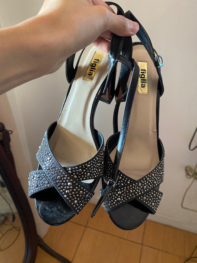 Rhinestone Sparkly Lace Up Strappy Black Heels Silver Heel Size 7 US | eBay