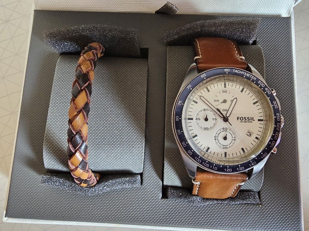 Fossil Sport 54 Light Brown Leather Watch Set Men s Fashion
