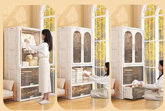 Storage Cabinet Organizer Bedroom Foldable Plastic Portable