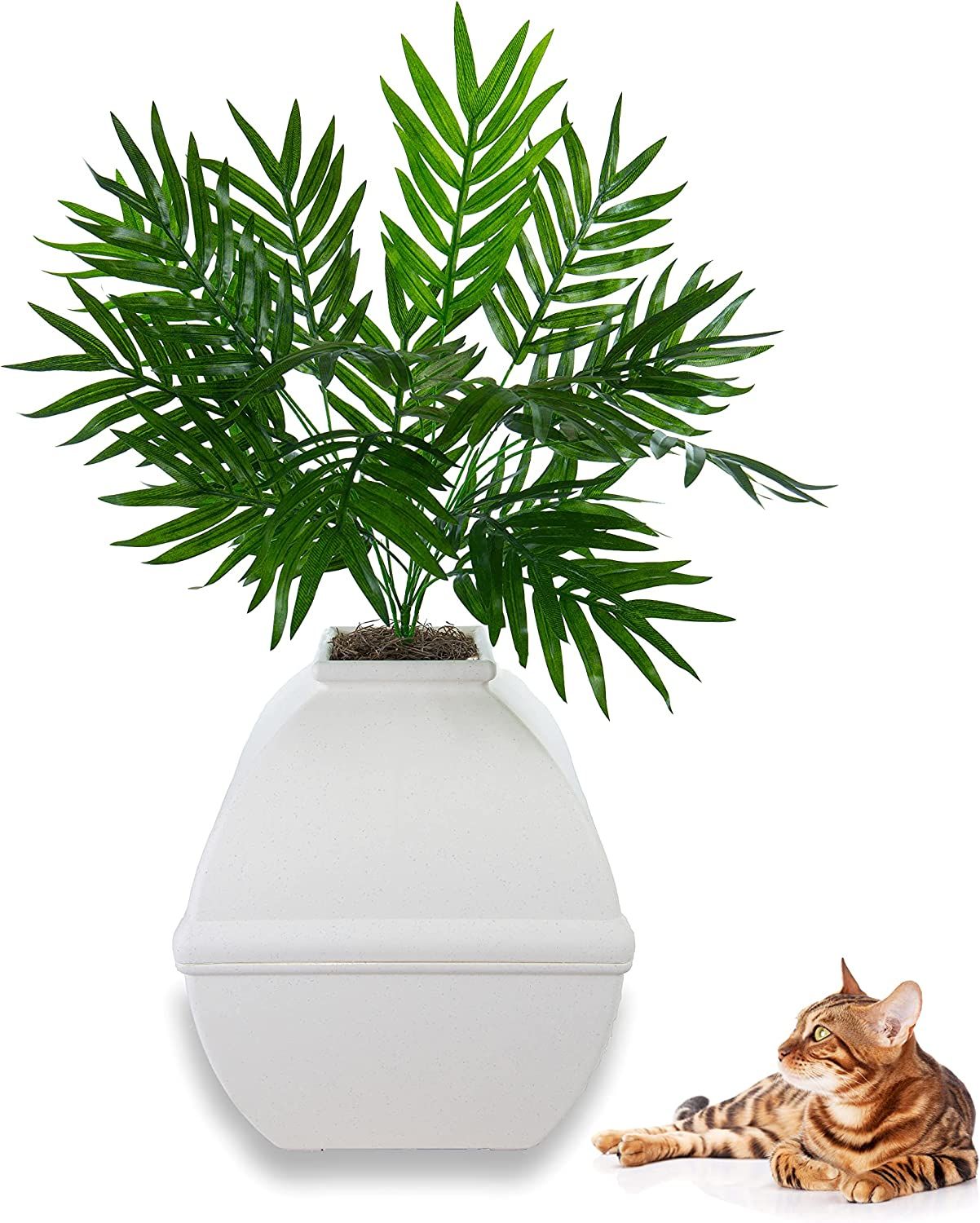 Good Pet Stuff The Courtyard Hidden Litter Box Artificial Plants Enclosed Square Cat Planter Litter Box Vented Odor Filter Easy to Clean White Birch Pet Supplies Homes Other Pet