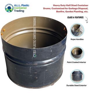 Heavy Duty Half Steel Container Drums, Customized for Garbage Disposal, Bonfire, Pots and Planters, Waste Bin