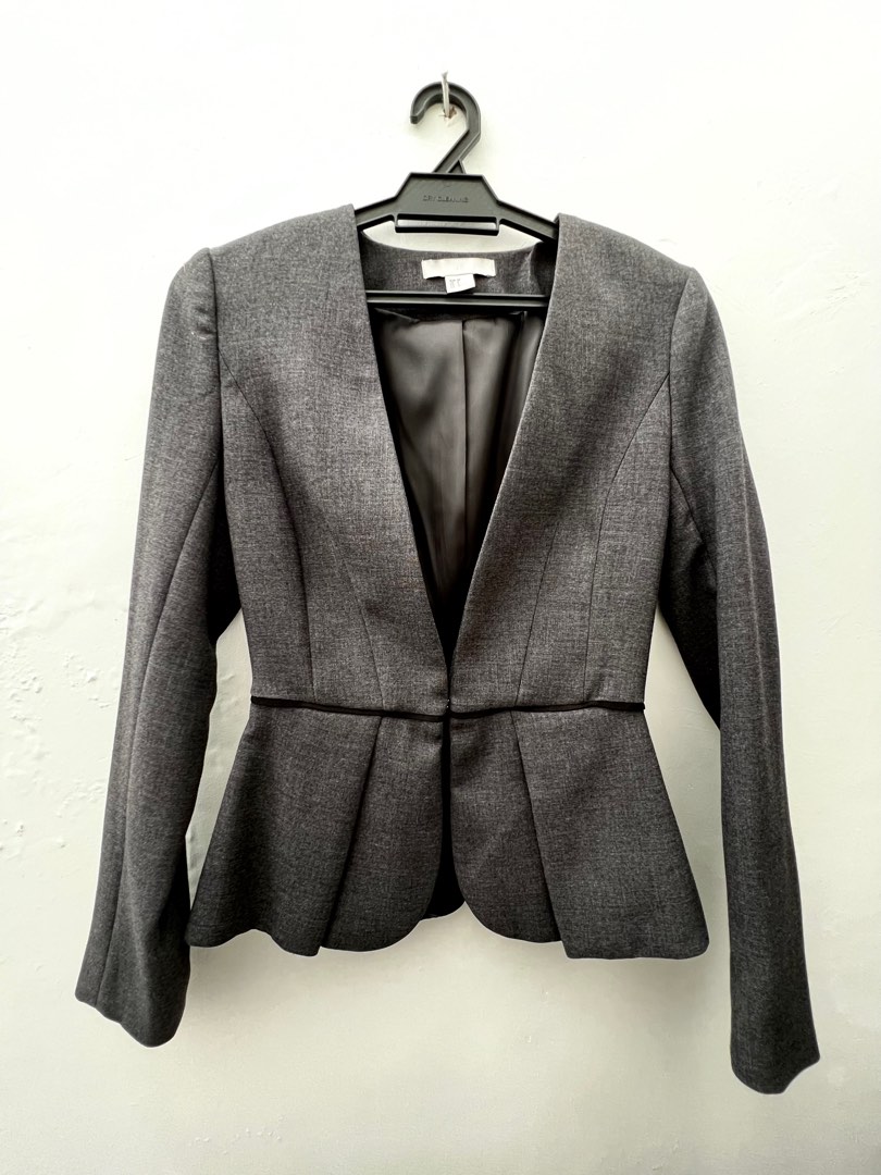 H M Blazer Peplum Dark Grey Women s Fashion Coats Jackets