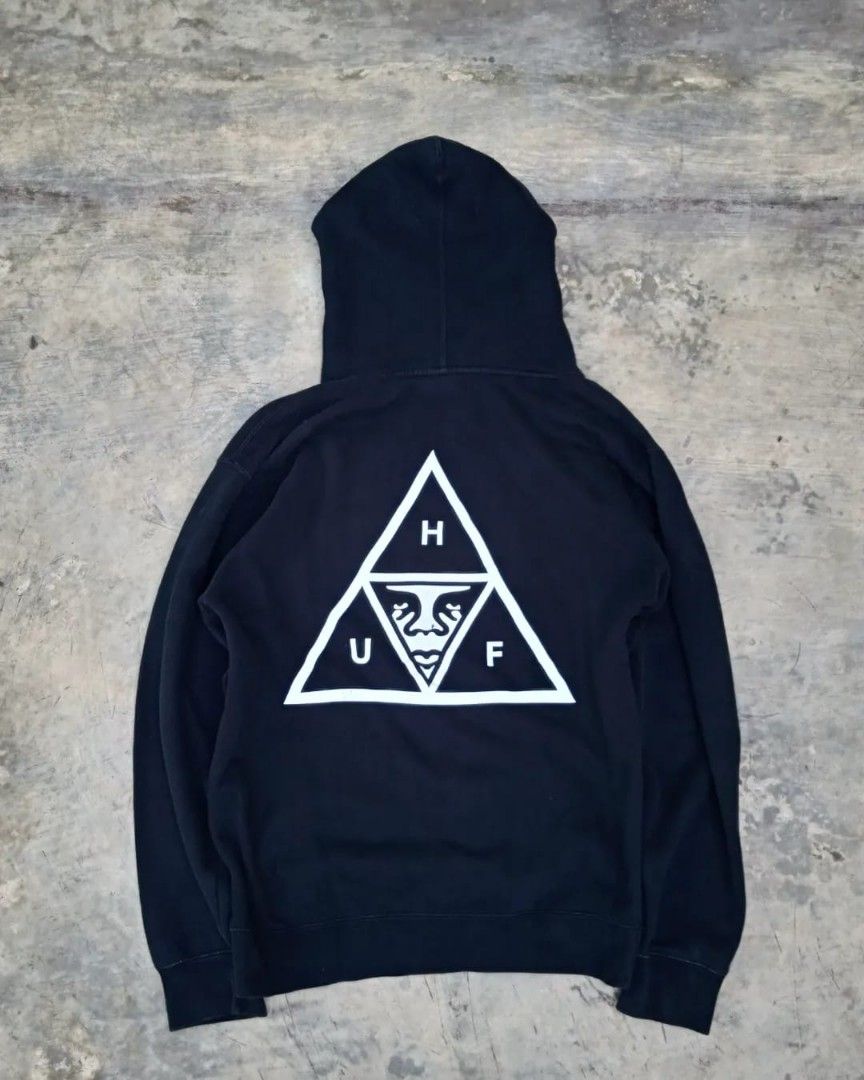 Huf x Obey triagle hoodie black Fesyen Pria Pakaian Atasan di
