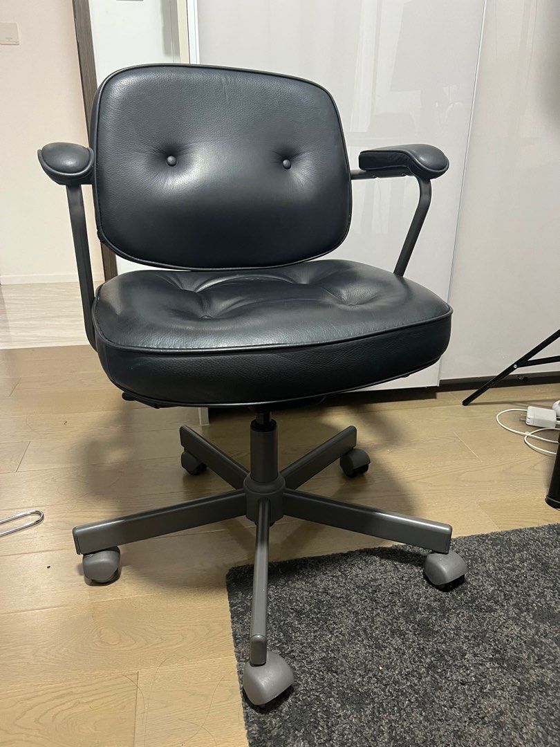 Ikea Alefjall Office Chair, black leather, Furniture & Home Living