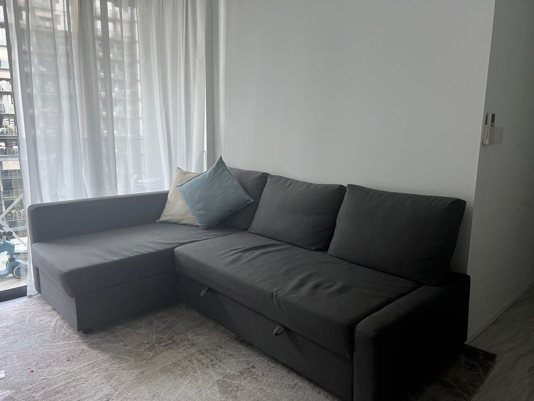 IKEA FRIHETEN Corner sofabed with storage, Hyllie dark grey, Furniture