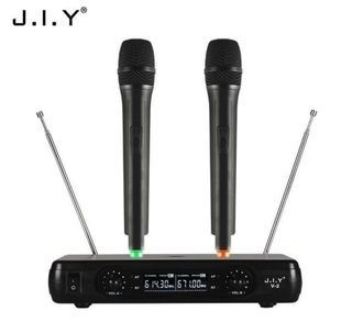JIY Dual Wireless Microphone Handheld Microphone Karaoke Dynamic VHF, Display Professional Wireless