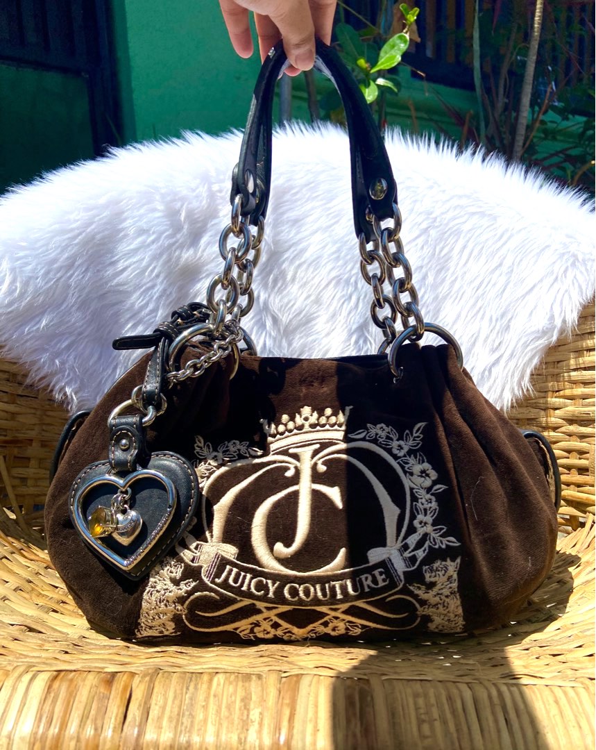Juicy Couture Black Velour Bowling Bag Purse Charm Logo Authenic Vintage  Y2K!