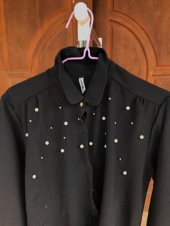 Kemeja hitam cantik payet mutiara