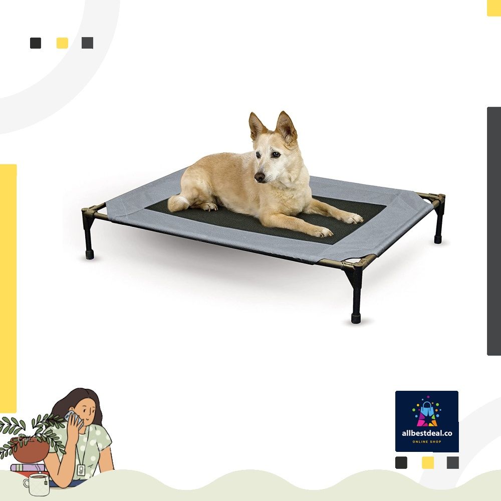K H Pet Products Cooling Elevated Dog Bed Outdoor Raised Dog Bed with Washable Breathable Mesh Dog Cot Bed No Slip Rubber Feet Portable Dog Cot Indoor Outdoor Dog Bed Large Gray Black Mesh Pet