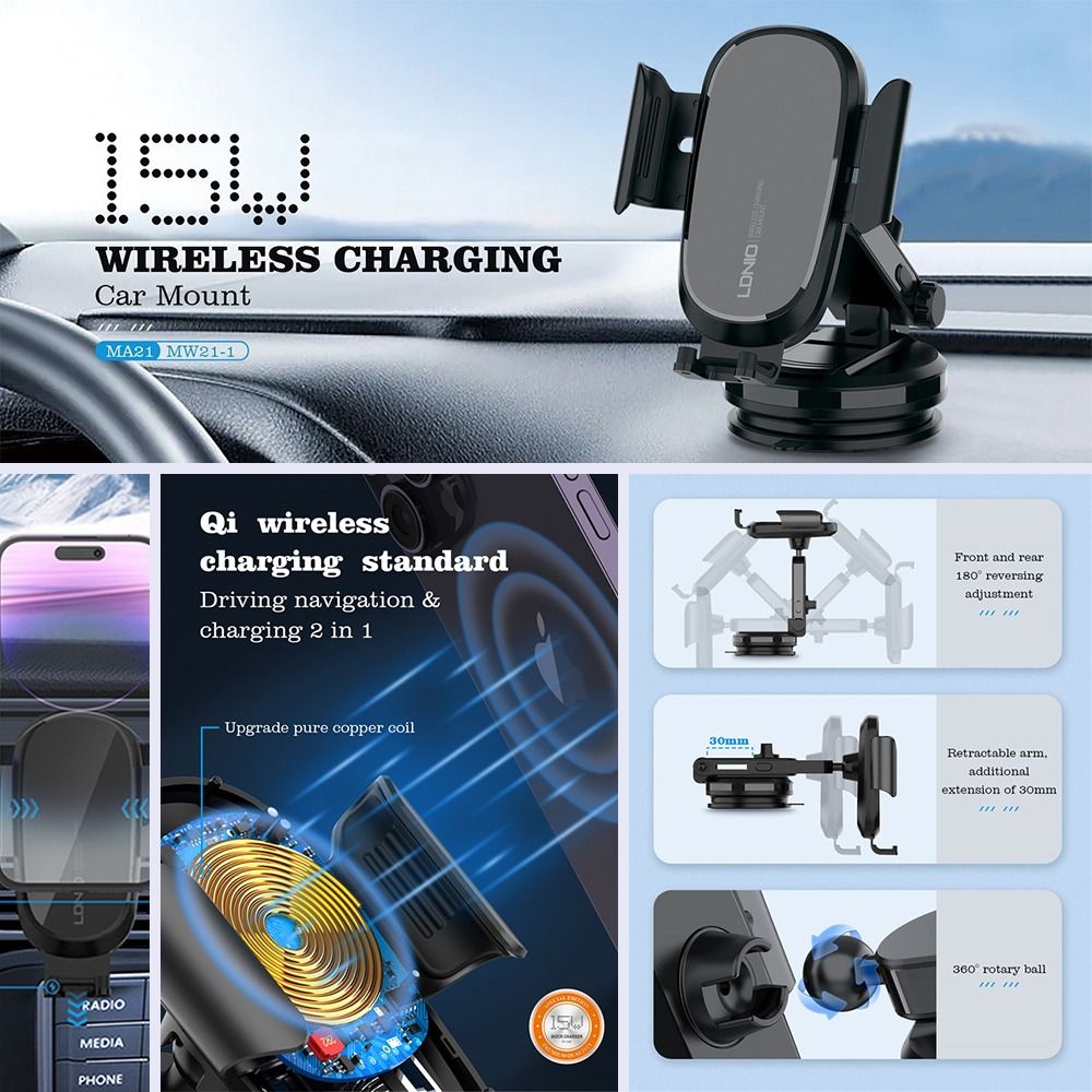 Wireless Charging Car Phone Holder MW21/MW21-1 - LDNIO