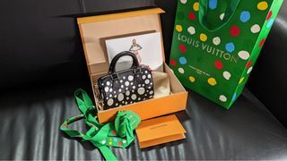 louis vuitton m46467 yayoi kusama onthego pm pumpkin, with strap, pouch,  dust cover & box