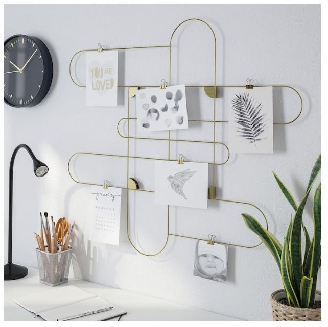 Memo board with clips, goldcolour, wall art IKEA, Furniture & Home