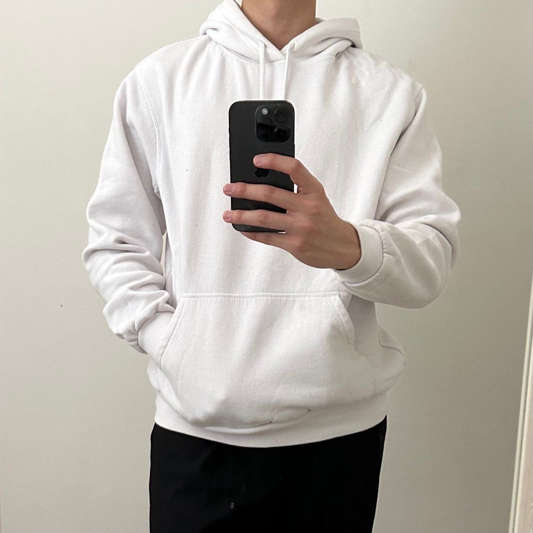 Men H M Hoodie White Hoodie Pria