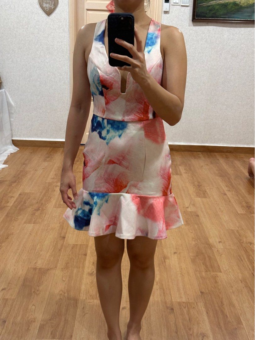 Lipsy vip tori print outlet satin ruffle skirt bodycon dress
