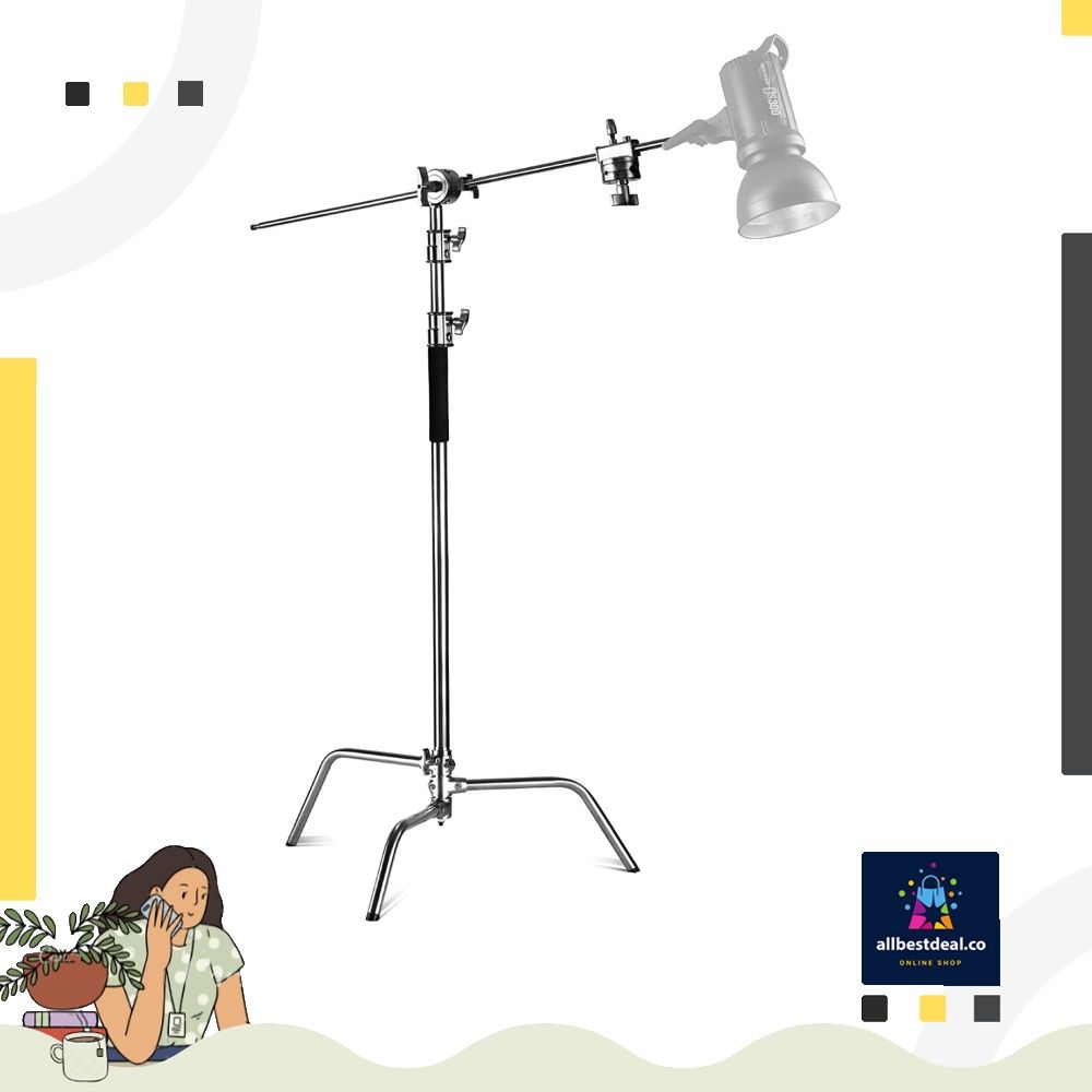 NEEWER Pro 100% Stainless Steel Heavy Duty C Stand with Boom Arm, Max  Height 10.5ft/320cm Photography Light Stand with 4.2ft/128cm Holding Arm, 2  Grip