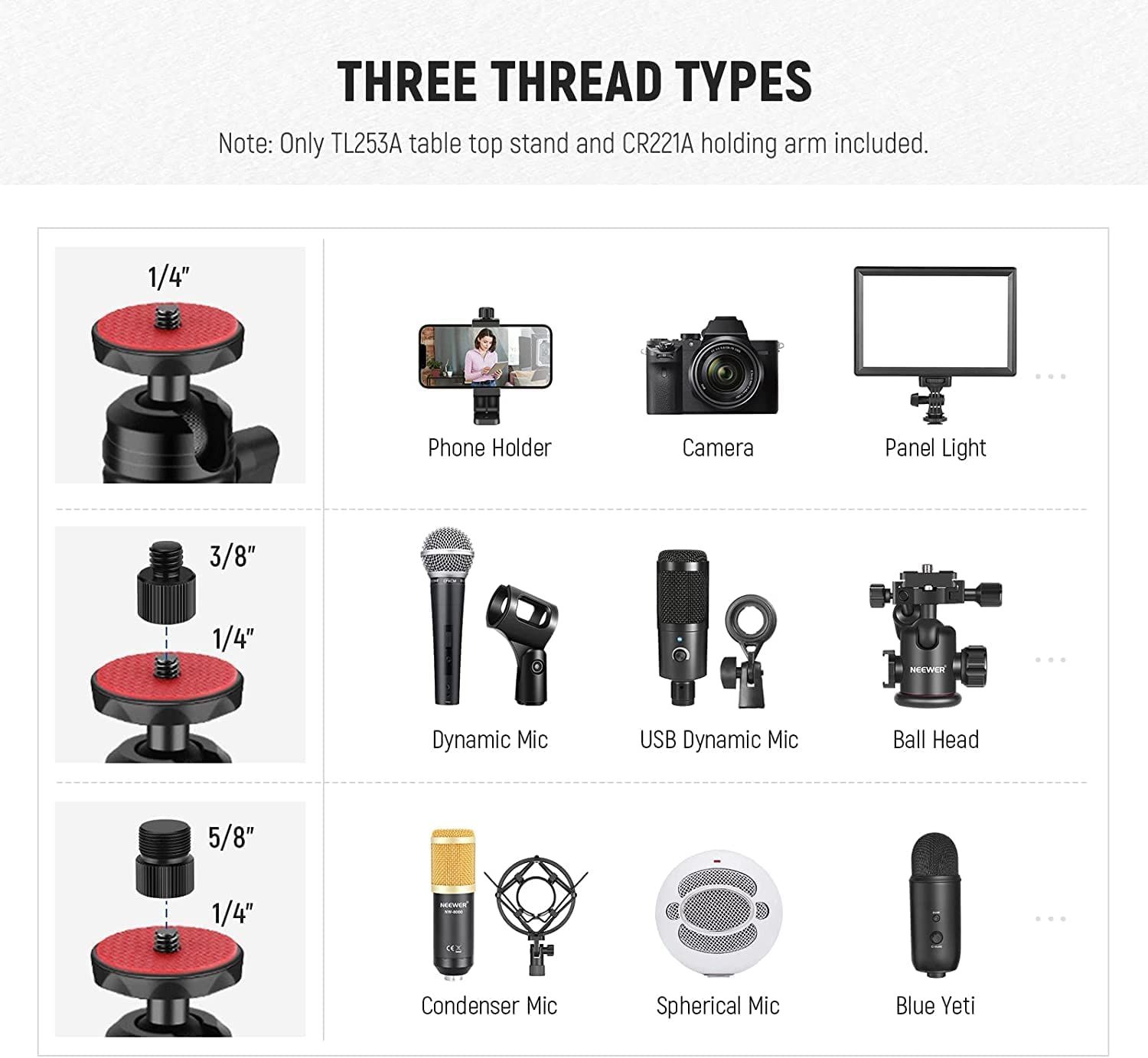 NEEWER Tabletop Camera Mount Stand with Flexible Arm, Overhead Height