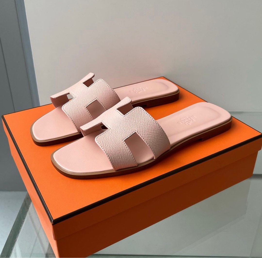Hermes Rouge Pivoine Epsom Leather Oran Sandals 37