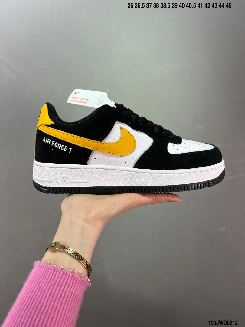 Nike air force 1 black with yellow swoosh on sale