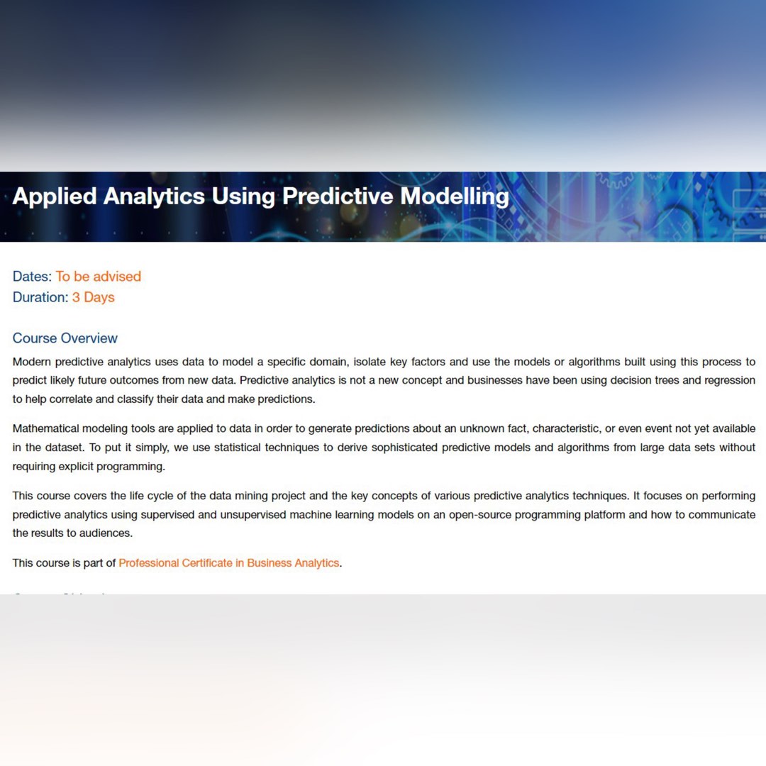 NUS PROFESSIONAL CERT IN BUSINESS ANALYTICS COURSE (PART 2-PREDICTIVE ...