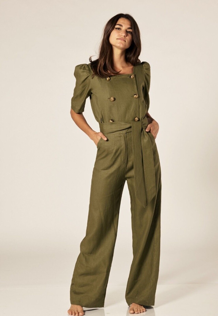 NWT LISA MARIE FERNANDEZ BELTED LINENT JUMPSUIT SIZE 3 MEDIUM LARGE
