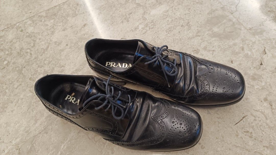 Prada Mens Black Leather Shoe Luxury Sneakers Footwear on