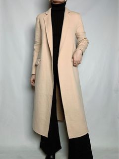 (SOLD) Real wool coat, Light nude long wool coat, Outerwear, Overcoat • Please read first the description below