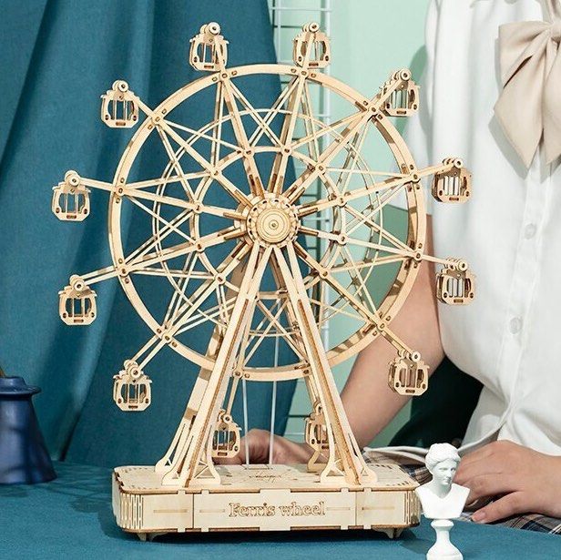 Robotime Ferris Wheel 3D Wooden Puzzle Hand Crank Music Box Machinarium  Toys DIY Wood Craft Kit Creative Gift 