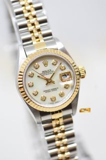ROLEX OYSTER DATEJUST 26mm HALF-GOLD IN JUBILEE BRACELET MOP DIAMOND DIAL 69173 (MINT)