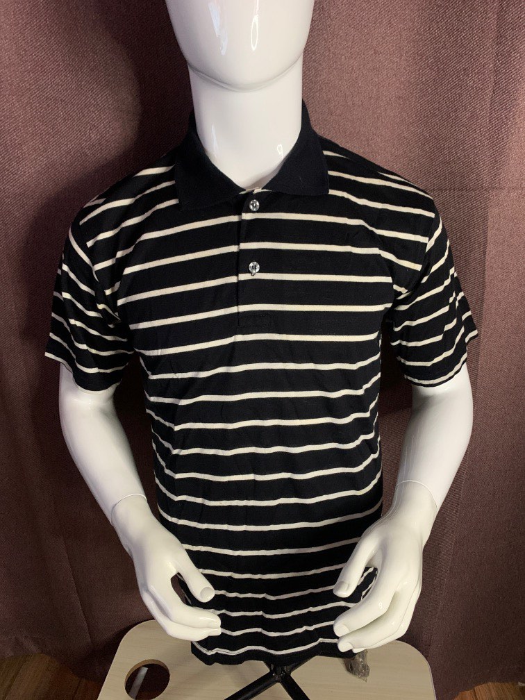 [RE-52] Bossbon Black-White Striped Polo Shirt on Carousell
