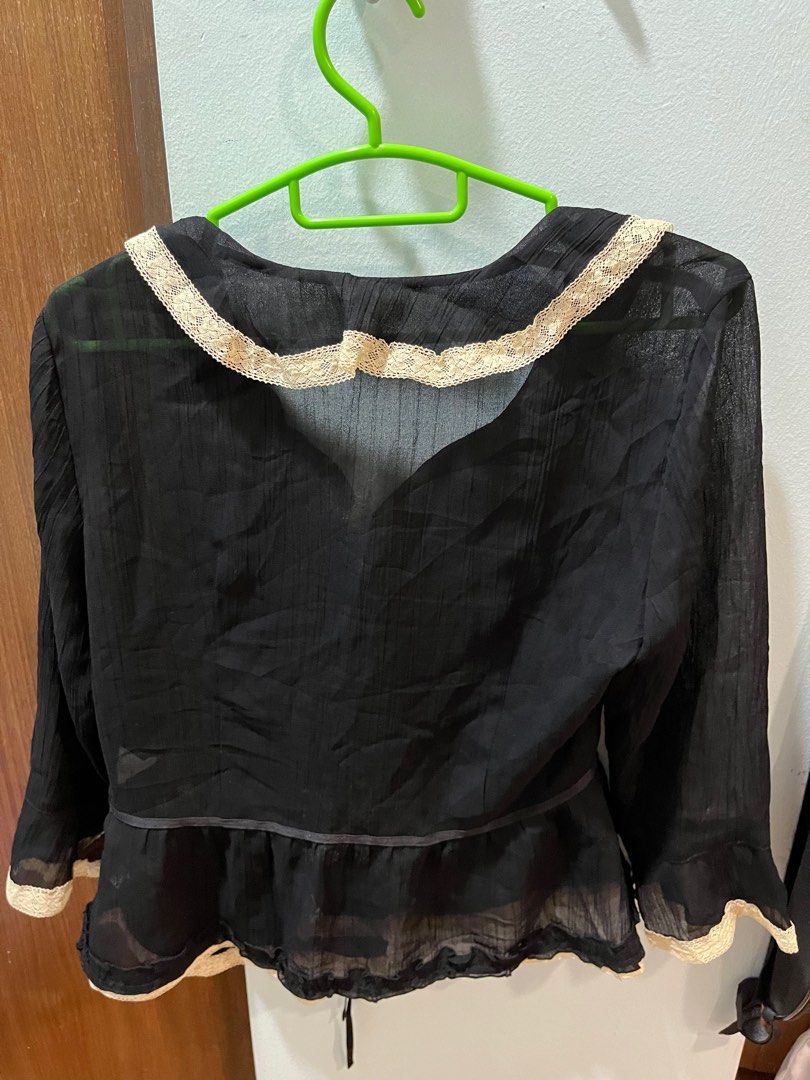 ruffle button up blouse, Women's Fashion, Tops, Blouses on Carousell