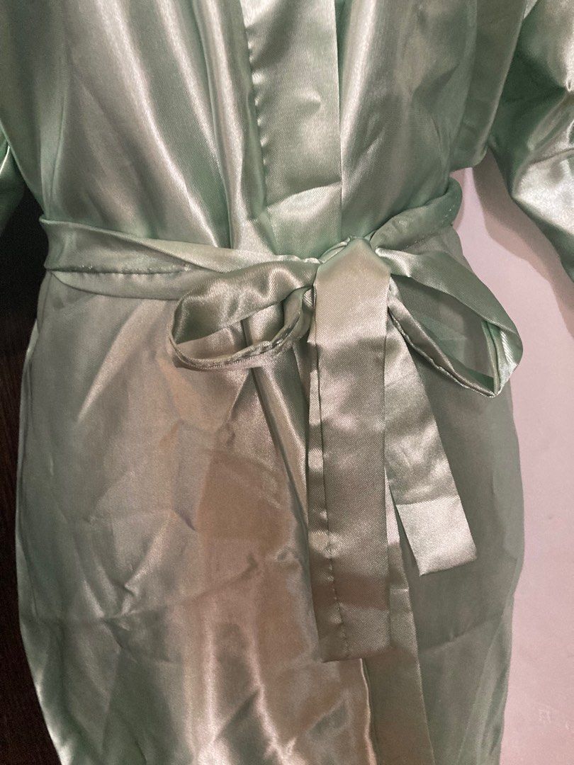 Sage green robe satin on Carousell