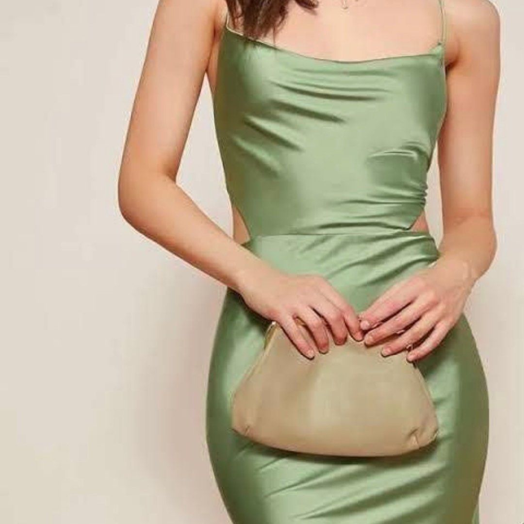 Deadstock Mandalay Sage Green Beaded Lace Silky Satin Dress — Size 8 main image 1