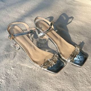 Shein Silver Rhinestone Heeled Sandals Heels