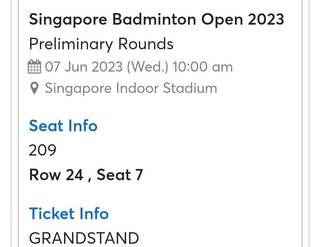 Singapore Badminton Open 2023 Finals (11 June), Tickets & Vouchers