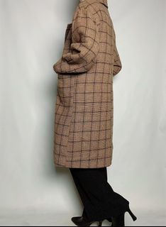 𝐅𝐋𝐀𝐒𝐇 𝐒𝐀𝐋𝐄 | AVAILABLE- Slouch wool coat, Brown plaid wool coat, Winter coat, Big size wool coat • Please read first the description below