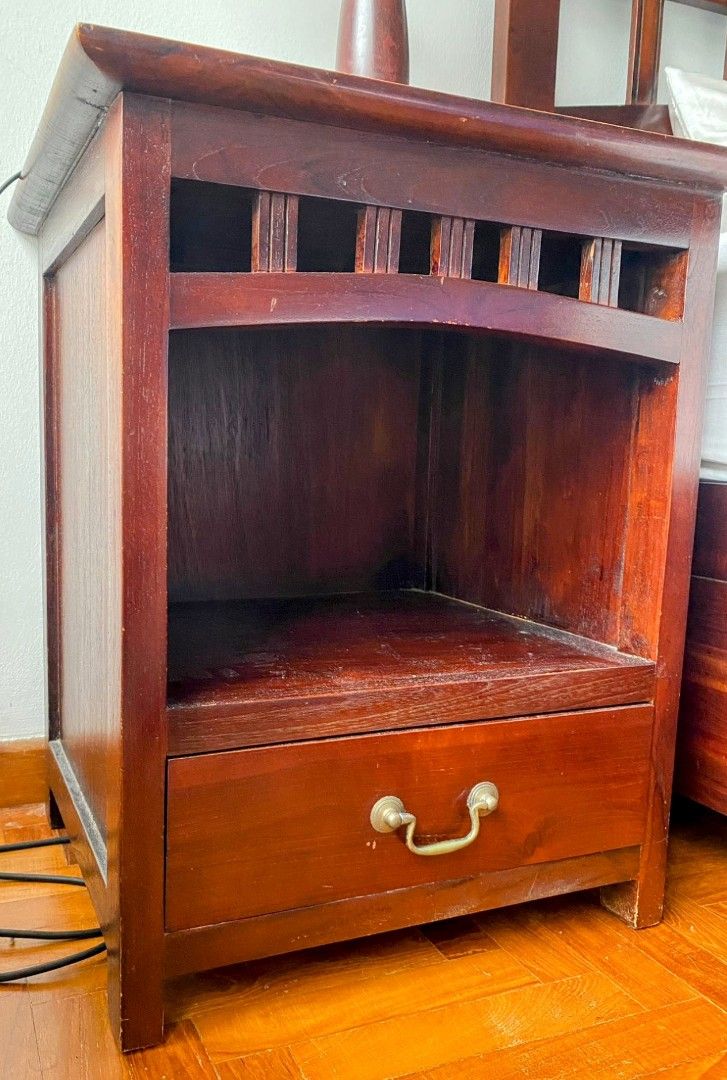 Teak wood Bed Frame with Side tables, Furniture & Home Living