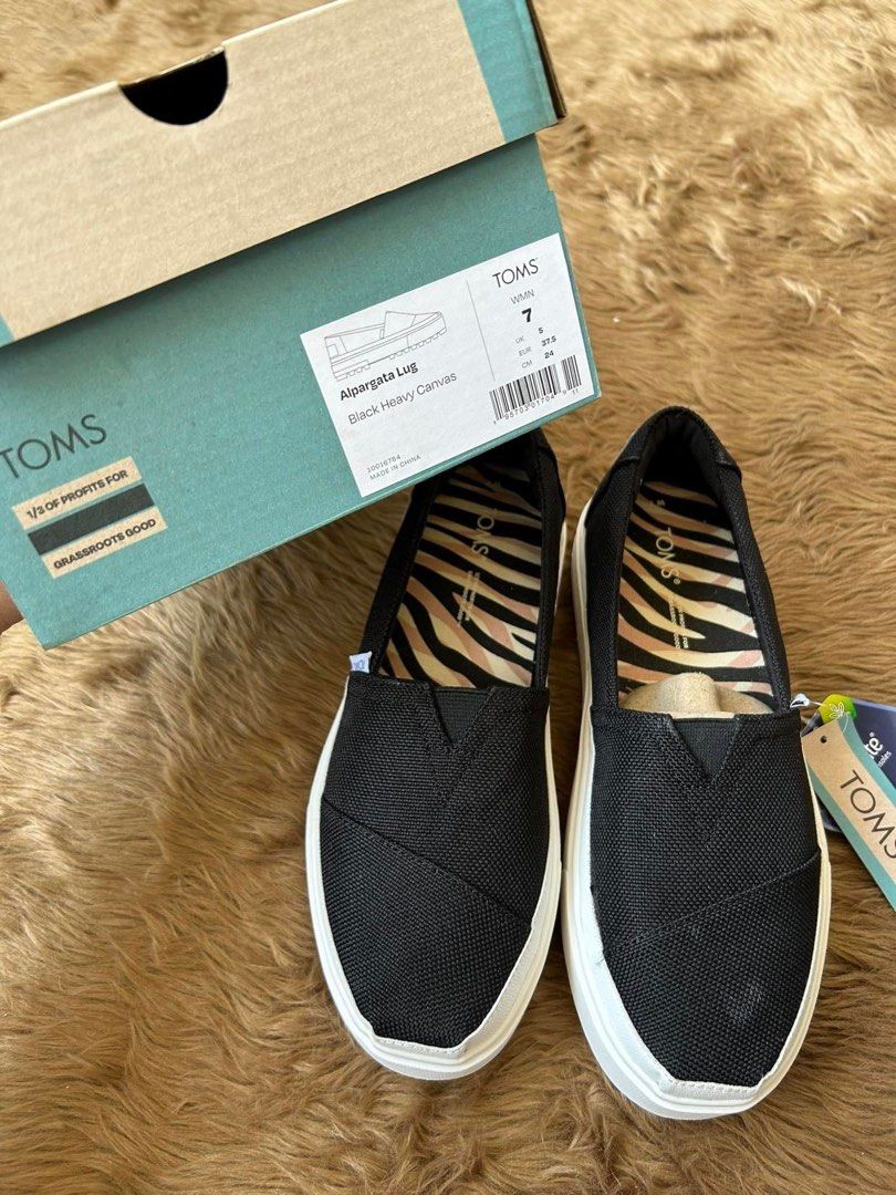 Toms Alpargata Lug Black Heavy Canvas Platform Slipon Size 7