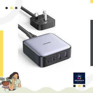 UGREEN 65W USB C Charger Nexode GaN 4-Port Fast Desktop Charger Power Adapter Compatible with MacBook Pro, Dell XPS, iPhone 14/13/12 Series, iPad, Galaxy S22, Steam Deck