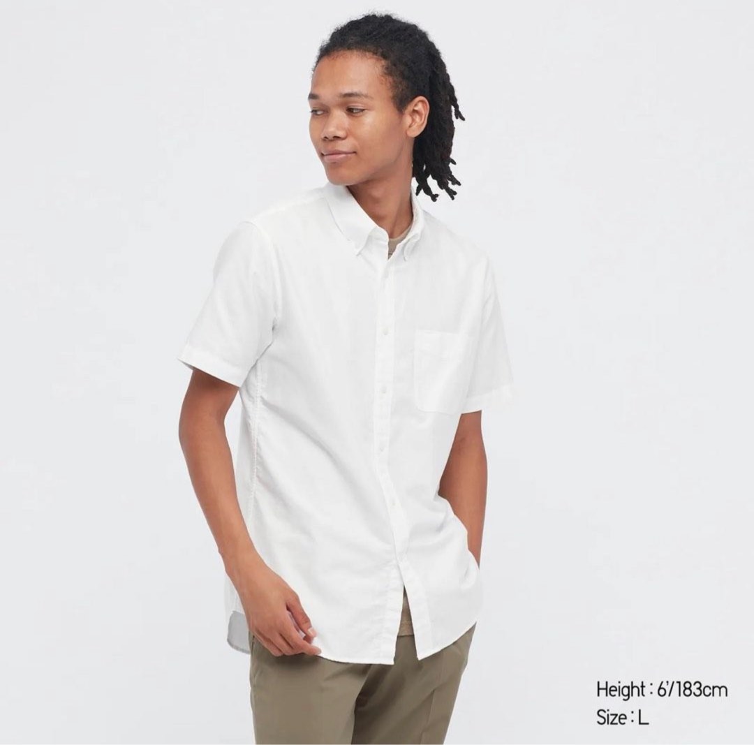 Uniqlo Oxford Slim Fit Short Sleeve Shirt Men s Fashion Tops Sets Tshirts Polo Shirts on Carousell
