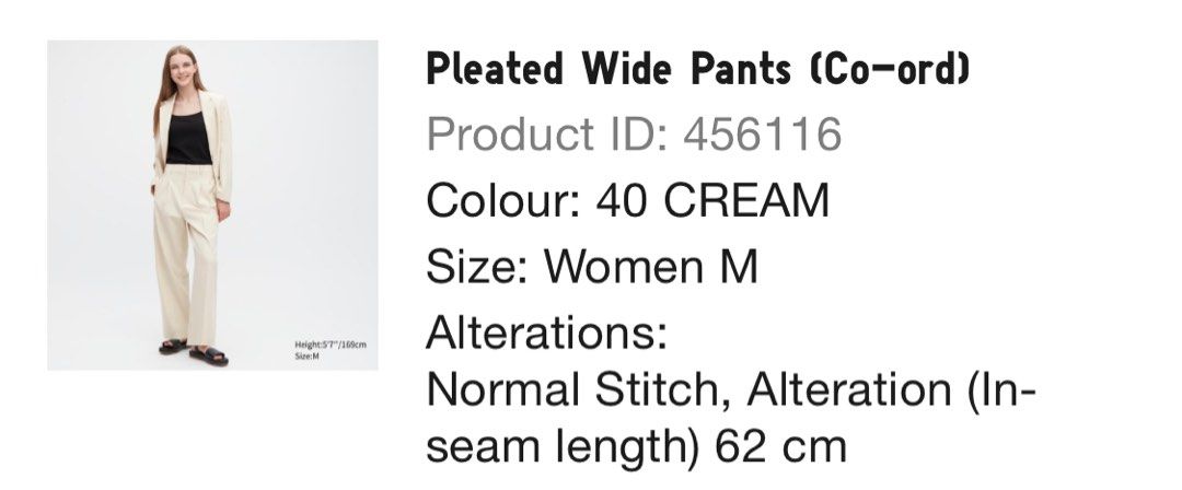 Uniqlo Pleated Wide Pants Cream