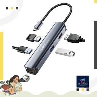 USB C Hub Ethernet, Dockteck 5-in-1 USB-C Hub Multiport Adapter with USB C to 4K HDMI,1Gbps LAN, 3 USB 3.0, for MacBook Air/Pro, iPad Air/Pro, Surface Pro, XPS and More