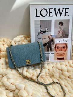 Chanel Blue 2023 Mini Denim Camellia Sweetheart Flap Bag