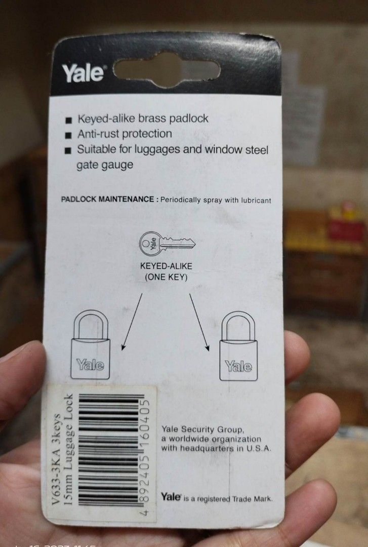 Yale luggage padlock 15mm VC6333KA 3 keys, Furniture & Home Living